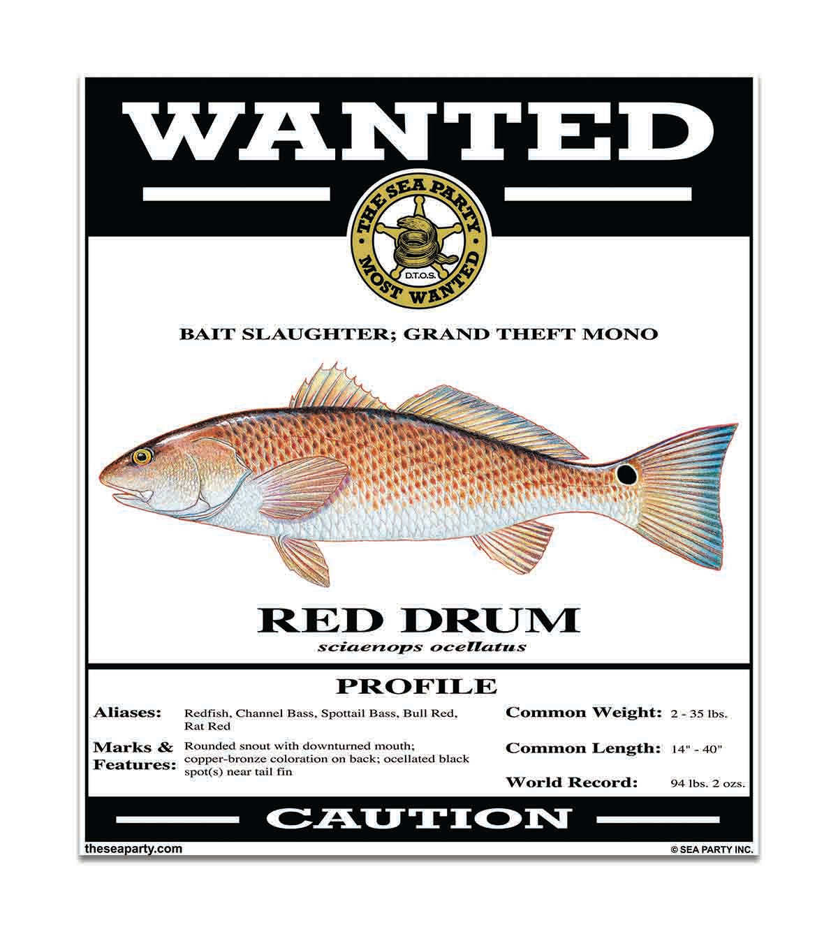 Wanted Sticker Red Color Redfish Stickers